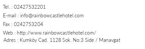 Rainbow Castle Hotel telefon numaralar, faks, e-mail, posta adresi ve iletiim bilgileri